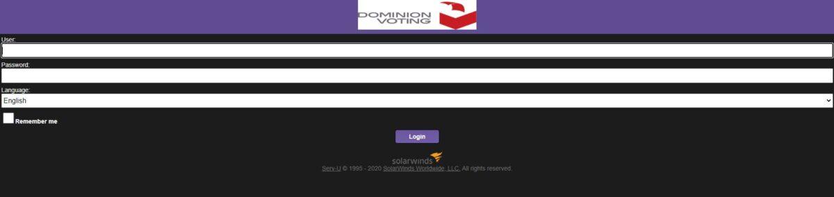 A screenshot of Dominion Voting Systems' website shows use of SolarWinds software. It's unclear what type of SolarWinds product that Dominion is using. (Screenshot/Dominion Voting Systems)