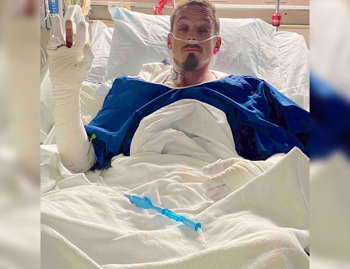 Brandon at Grady Memorial Hospital on Dec. 4, 2020 (Courtesy of <a href="https://www.gofundme.com/f/the-slater-family-fire-fund">Lynn Pavlik</a>)