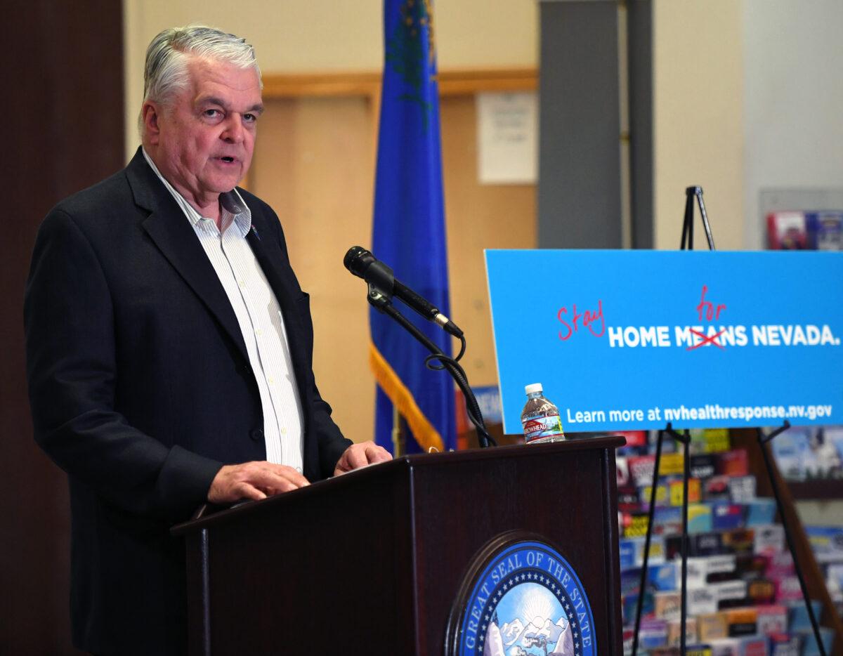 Nevada Gov. Steve Sisolak speaks during a news conference on the state's response to the coronavirus outbreak at the Grant Sawyer State Office Building in Las Vegas on March 17, 2020. (Ethan Miller/Getty Images)