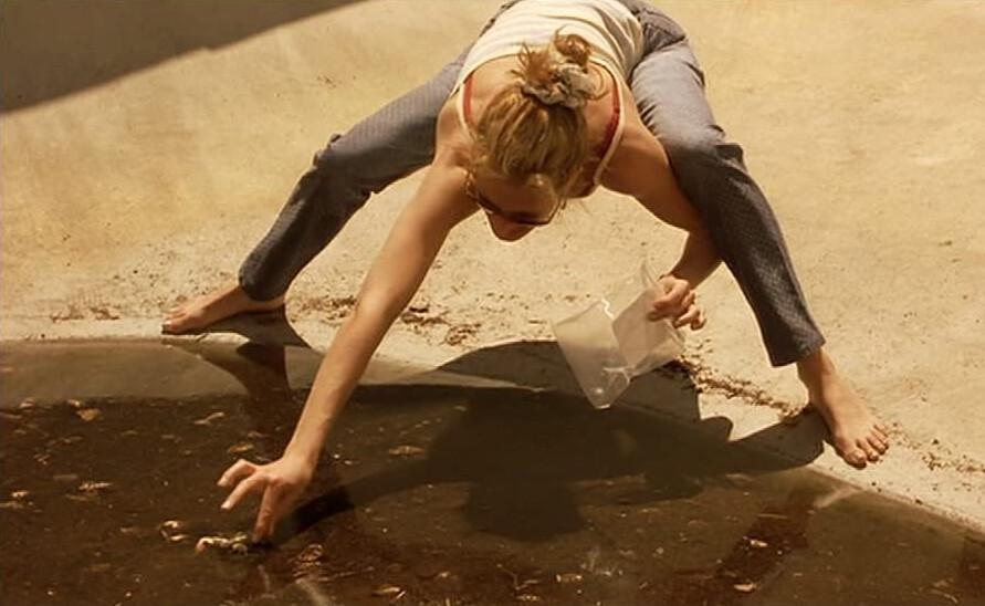 Erin Brockovich (Julia Roberts) fishing a poisoned frog out of a chemical plant's holding pond, in “Erin Brockovich.” (Universal Pictures)