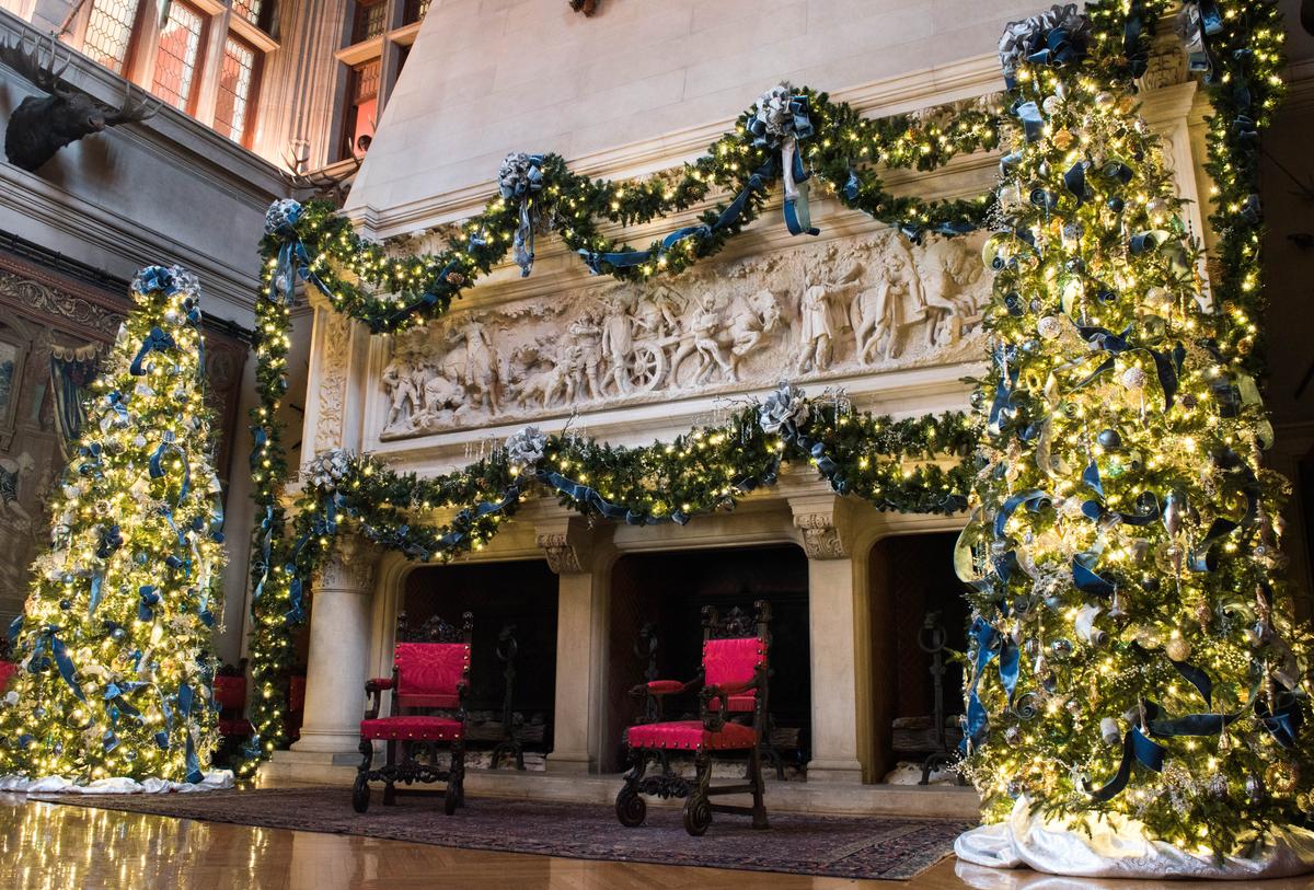 Christmas at Biltmore displays more than 100 hand-decorated Christmas trees, 25,000 ornaments, 100,000 holiday lights, nearly 6,000 feet of garland and 1,200 poinsettias throughout the house and estate. (ExploreAsheville.com)