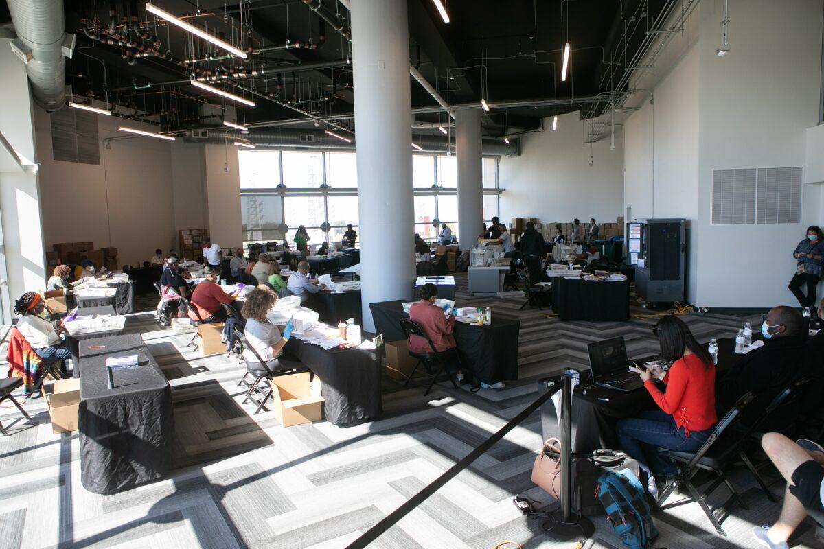 Election workers count Fulton County ballots at State Farm Arena in Atlanta on Nov. 4, 2020. (Jessica McGowan/Getty Images)