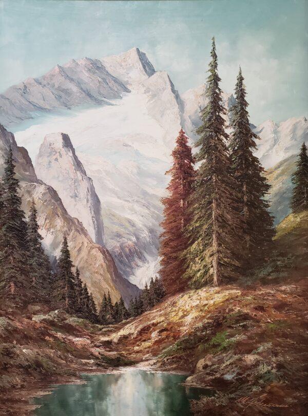 “The Mountain and the Valley,” circa 1970, although signed, by an unknown artist. Oil on canvas, 48 inches by 36 inches. (Courtesy of Wayne Barnes)