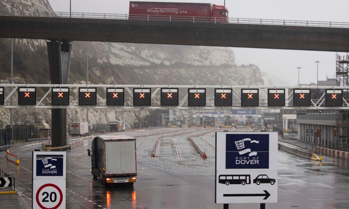 Dover Port is closed as new travel restrictions to the continent remain in place, in Dover, England on Dec. 21, 2020. (Dan Kitwood/Getty Images)