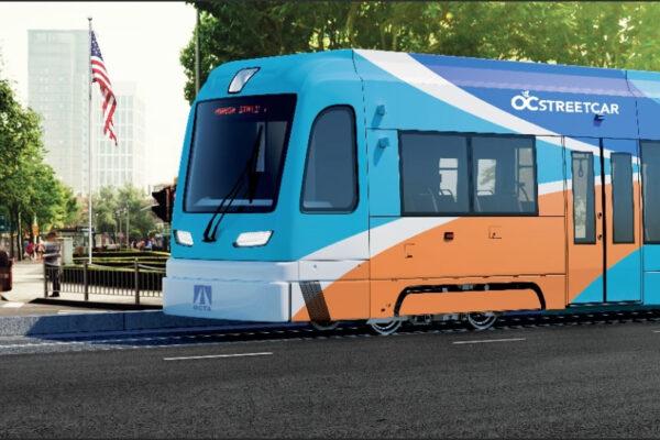 An artistic rendering of the OC Streetcar. (Courtesy of the Orange County Transportation Authority)