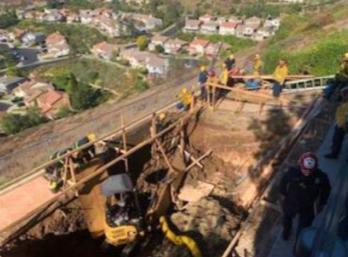 The site of a swimming pool excavation where a worker was killed when a wall of dirt collapsed in the City of Orange, Calif., on Dec. 19, 2020. (Courtesy of the City of Orange Fire Department)