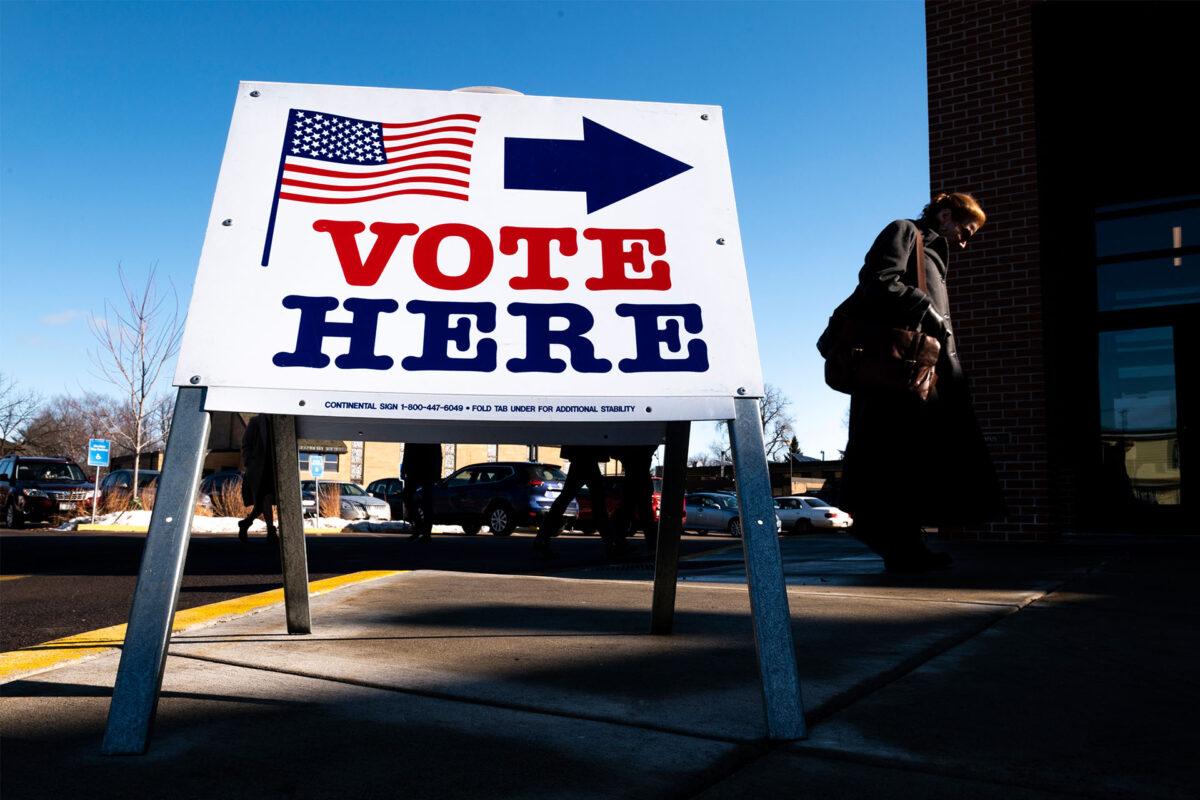 A voter arrives at a polling place in Minneapolis, Minn., on March 3, 2020. (Stephen Maturen/Getty Images)