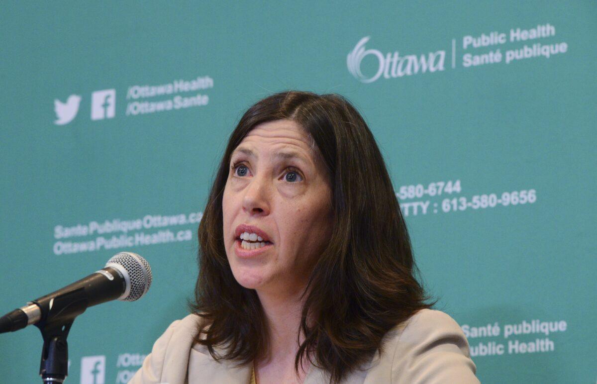 Dr. Vera Etches, medical officer of health, Ottawa Public Health, provides an update on the first confirmed case of COVID-19 in Ottawa, Canada, on March 11, 2020. (Sean Kilpatrick/The Canadian Press)
