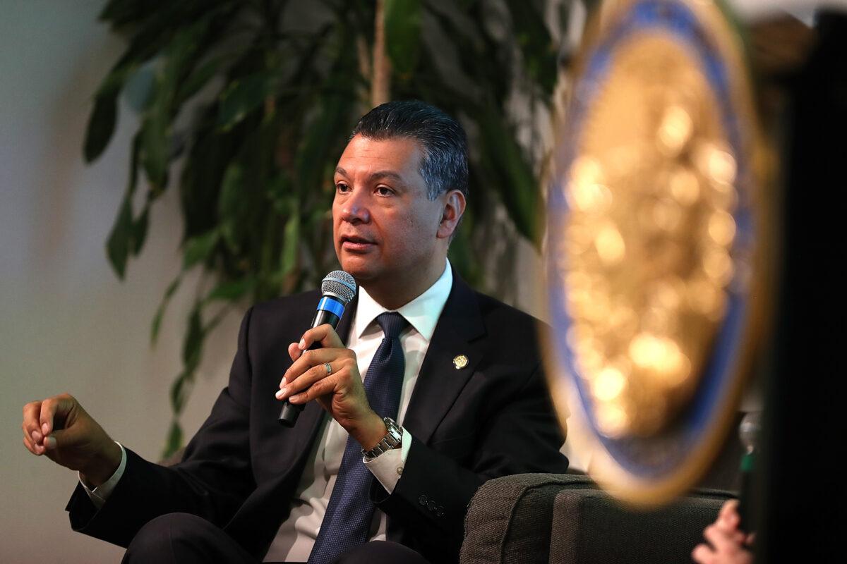 In this file photo, current California Secretary of State Alex Padilla speaks during a news conference at Uber headquarters in San Francisco on May 24, 2018. (Justin Sullivan/Getty Images)