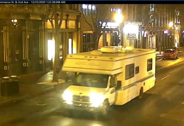  Image shows the RV which reportedly exploded at 6:30 a.m. CT in Nashville, Tenn., on 2nd Ave N on Dec. 25. (Metro Nashville Police Department)