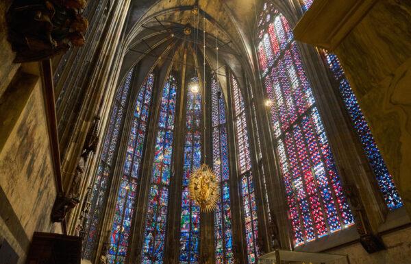 Stained glass windows in Aachen Cathedral. (lingling7788/Shutterstock.com)