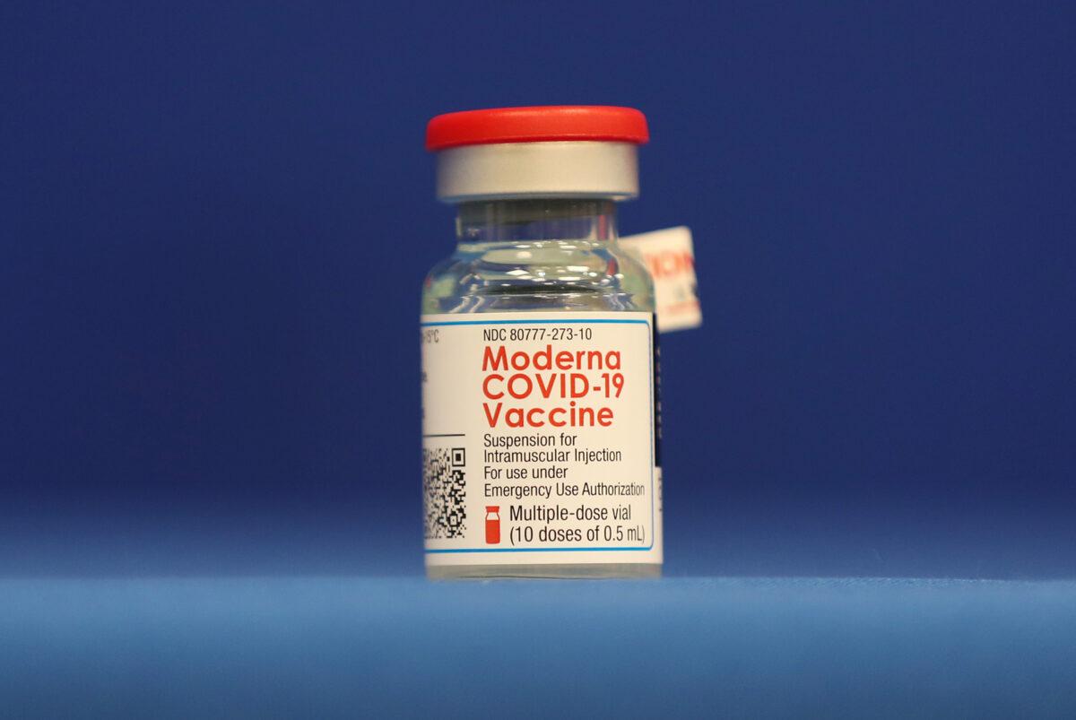 A bottle of the Moderna COVID-19 vaccine is seen during a press conference in Fort Lauderdale, Fla., on Dec. 23, 2020. (Joe Raedle/Getty Images)