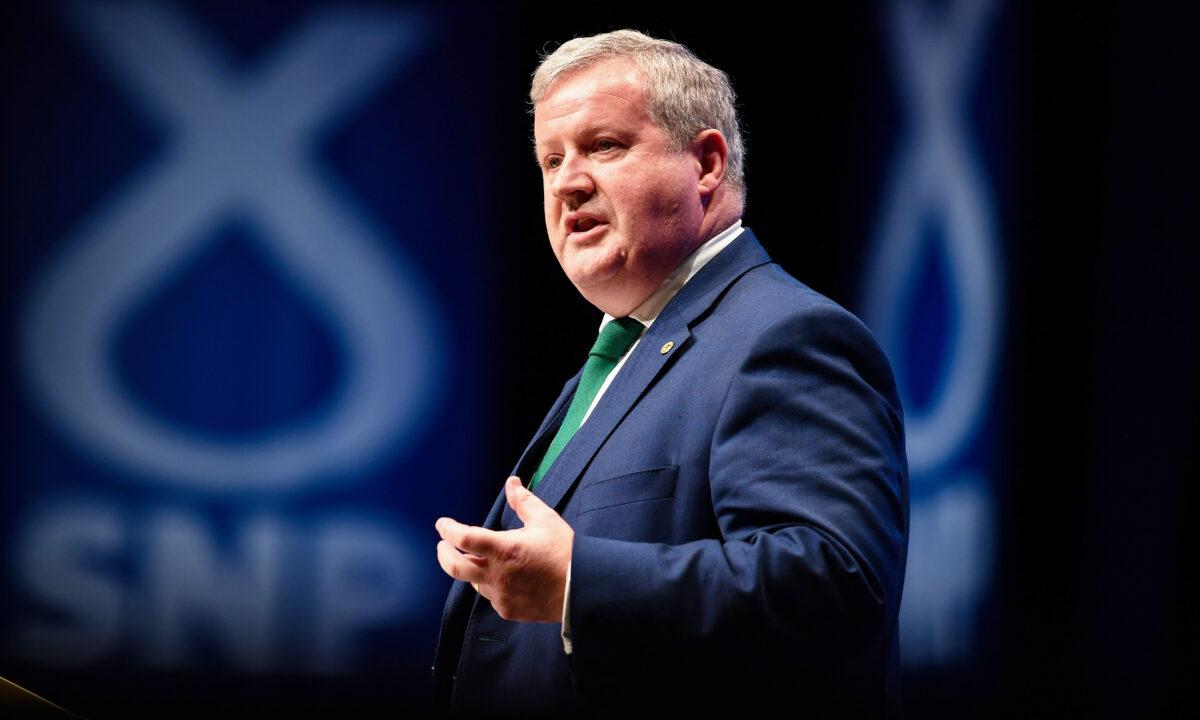 Ian Blackford MP, leader of the SNP at Westminster delivers his keynote speech at autumn conference in Aberdeen, Scotland, on Oct. 13, 2019. (Jeff J Mitchell/Getty Images)