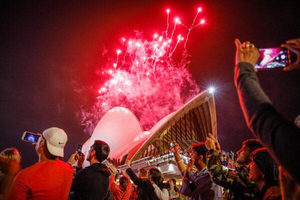 Fireworks explode over the Sydney Harbour Bridge and Sydney Opera House during the midnight display during New Year's Eve celebrations in Sydney, Australia on Jan. 1, 2020. (Hanna Lassen/Getty Images)