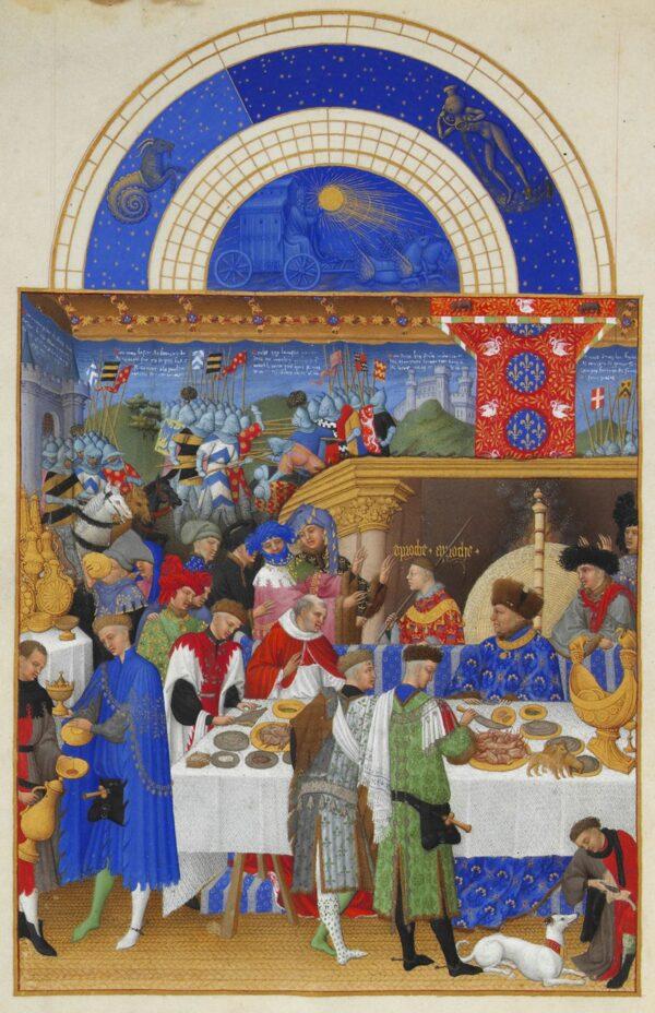 January, from "The Very Rich Hours of the Duke of Berry," Folio 1, back; between 1412 and 1416, by the Limbourg brothers. Tempera on vellum; 8.8 inches by 5.3 inches. Condé Museum, France. (R-G Ojéda/RMN/PD-US)