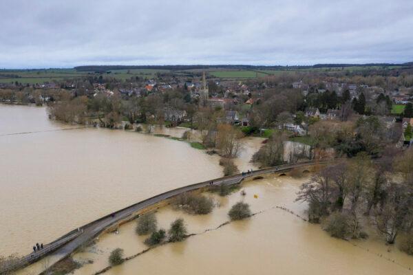 A view over the flooded River Great Ouse in Harrold, England, on Dec. 26, 2020. (Dan Kitwood/Getty Images)