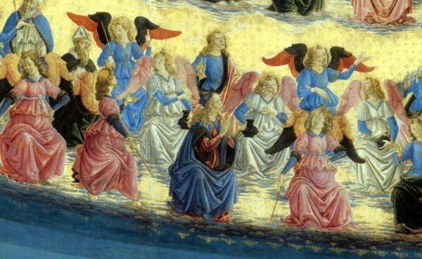 Lordships, Powers, and Authorities in a detail of “The Assumption of the Virgin,” circa 1475–1476, by Francesco Botticini.