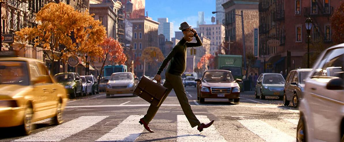 Joe Gardner (Jamie Foxx) not paying attention to where he's walking, in "Soul.” (Walt Disney Pictures/Pixar AnimationStudios/Disney+)