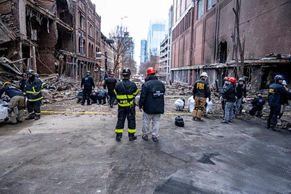 FBI and ATF Evidence Response Teams process the scene of the Christmas Day blast in Nashville, Tenn., on Dec. 28, 2020. (FBI/ATF via AP)