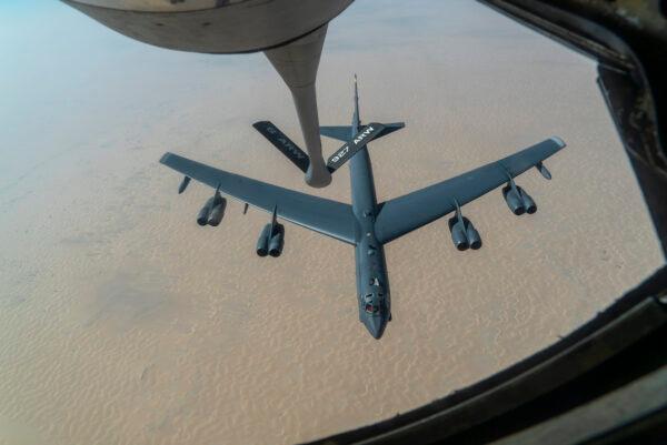 A U.S. Air Force B-52 from Barksdale Air Force Base departs after aerial refueling from a KC-135 Stratotanker in the U.S. Central Command area of responsibility Dec. 30, 2020. (U.S. Air Force/Senior Airman Roslyn Ward)