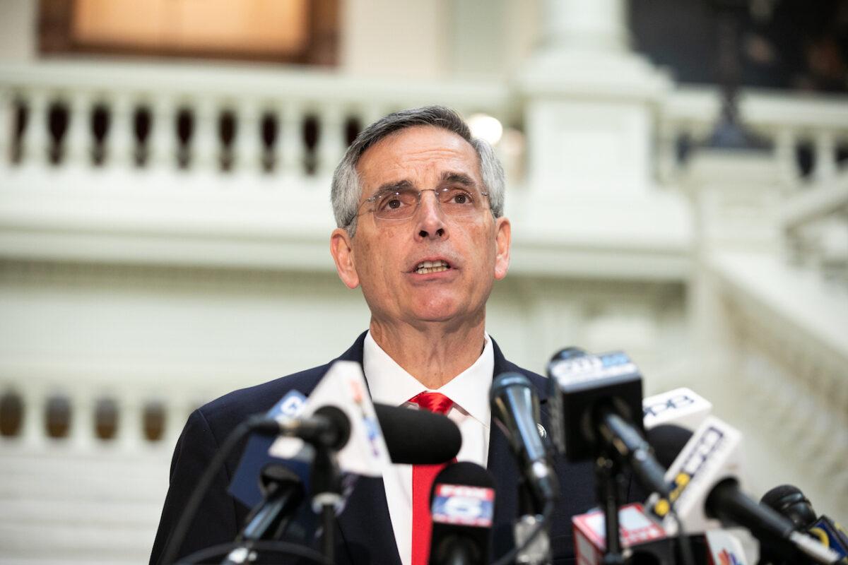 Georgia Secretary of State Brad Raffensperger holds a press conference on the status of ballot counting in Atlanta, Ga., on Nov. 6, 2020. (Jessica McGowan/Getty Images)