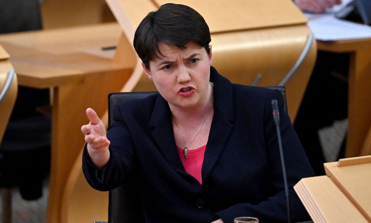 Scottish Conservative Party leader Ruth Davidson speaks during a debate at the Scottish Parliament on the trade and co-operation agreement between the UK and the EU on Dec. 30, 2020, in Edinburgh, Scotland. (Jeff J Mitchell / POOL / AFP via Getty Images)