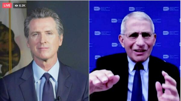 California Gov. Gavin Newsom (L) and Dr. Anthony Fauci (R) during a conversation on Dec. 30, 2020. (Office of the Governor via AP)