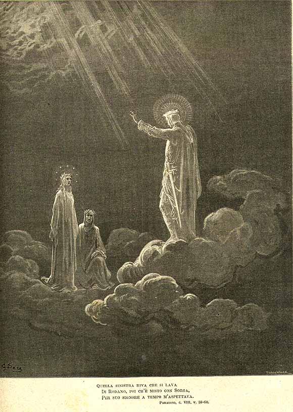 On Venus, Dante learns that sin is not as important as understanding the divine order. Canto 8, as illustrated by Gustave Doré. (Public Domain)