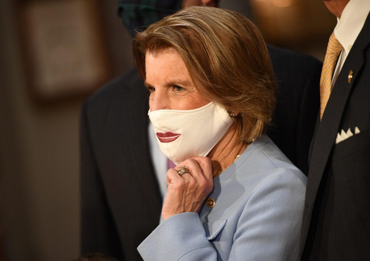 Sen. Shelley Moore Capito (R-W.Va.) participates in a mock swearing-in ceremony in Washington on Jan. 3, 2021. (Kevin Dietsch/Pool/Getty Images)
