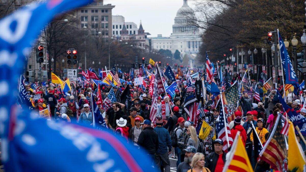 Supporters of U.S. President Donald Trump participate in the Million MAGA March to protest the outcome of the 2020 presidential election in Washington, on Dec. 12, 2020. (Jose Luis Magana/AFP via Getty Images)