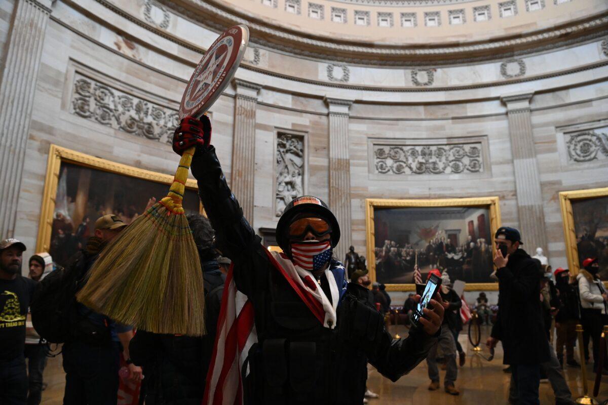 A group of protesters enter the U.S. Capitol Rotunda in Washington on Jan. 6, 2021. (Saul Loeb/AFP via Getty Images)