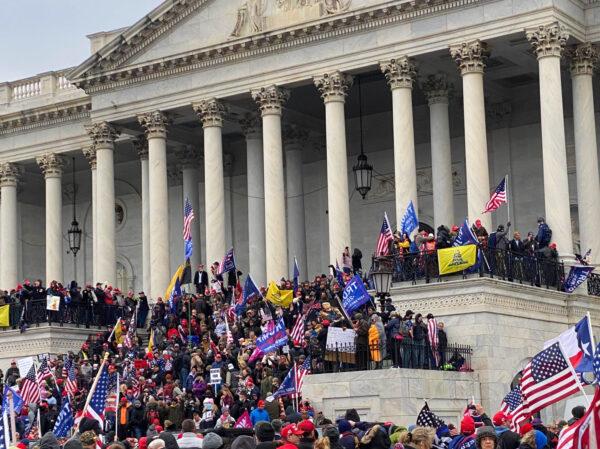 Protesters gather on the steps of the U.S. Capitol in Washington, on Jan. 6, 2021. (Courtesy of Mark Simon)