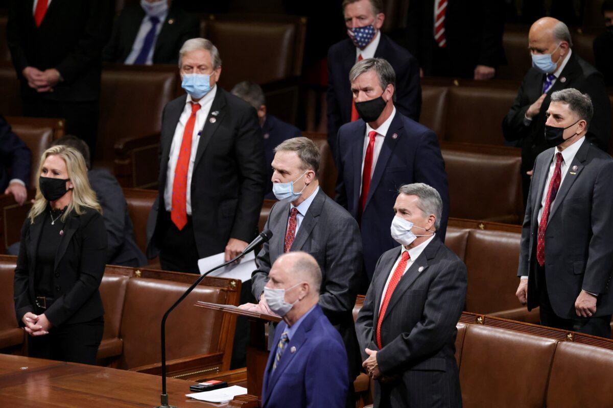 Rep. Scott Perry (R-Pa.) objects to the certification of votes from Pennsylvania in the House Chamber during a reconvening of a joint session of Congress in Washington on Jan. 6, 2021. (Win McNamee/Getty Images)