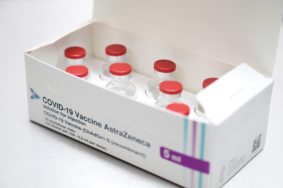 A box of AstraZeneca/Oxford Covid-19 vaccine vials are pictured at the Pontcae Medical Practice in Merthyr Tydfil in south Wales on Jan. 4, 2021. India's Serum Institute is producing an Indian version of the AstraZeneca vaccine called Covishield that Brazil is buying. (GEOFF CADDICK/AFP via Getty Images)