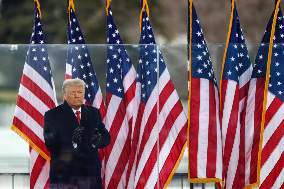 President Donald Trump greets the crowd at the "Stop The Steal" Rally in Washington on Jan. 6, 2021. (Tasos Katopodis/Getty Images)