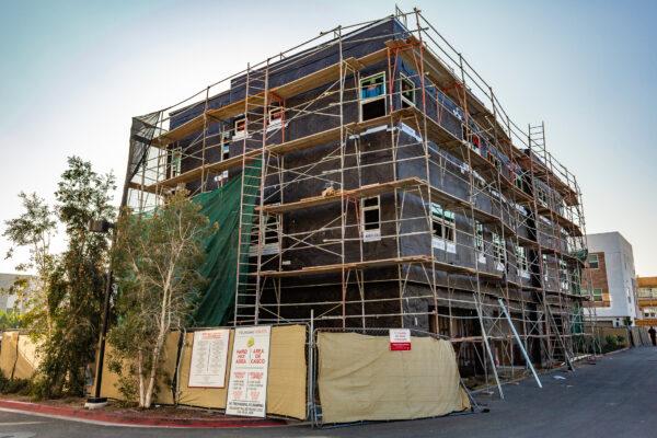 An apartment building under construction in Anaheim, Calif., on Jan. 8, 2021. (John Fredricks/The Epoch Times)