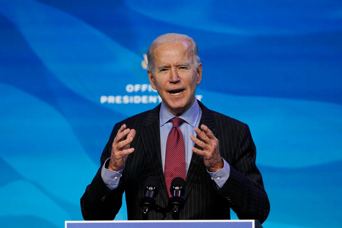 President-elect Joe Biden speaks during an event at The Queen theater in Wilmington, Del., on Jan. 8, 2021. (Susan Walsh/AP Photo)