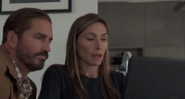 Doug and Liz Rawlins (Jim Caviezel and Claudia Karvan) do some research before he sets off for Cairo, in “Infidel.” (Cloudburst Entertainment)