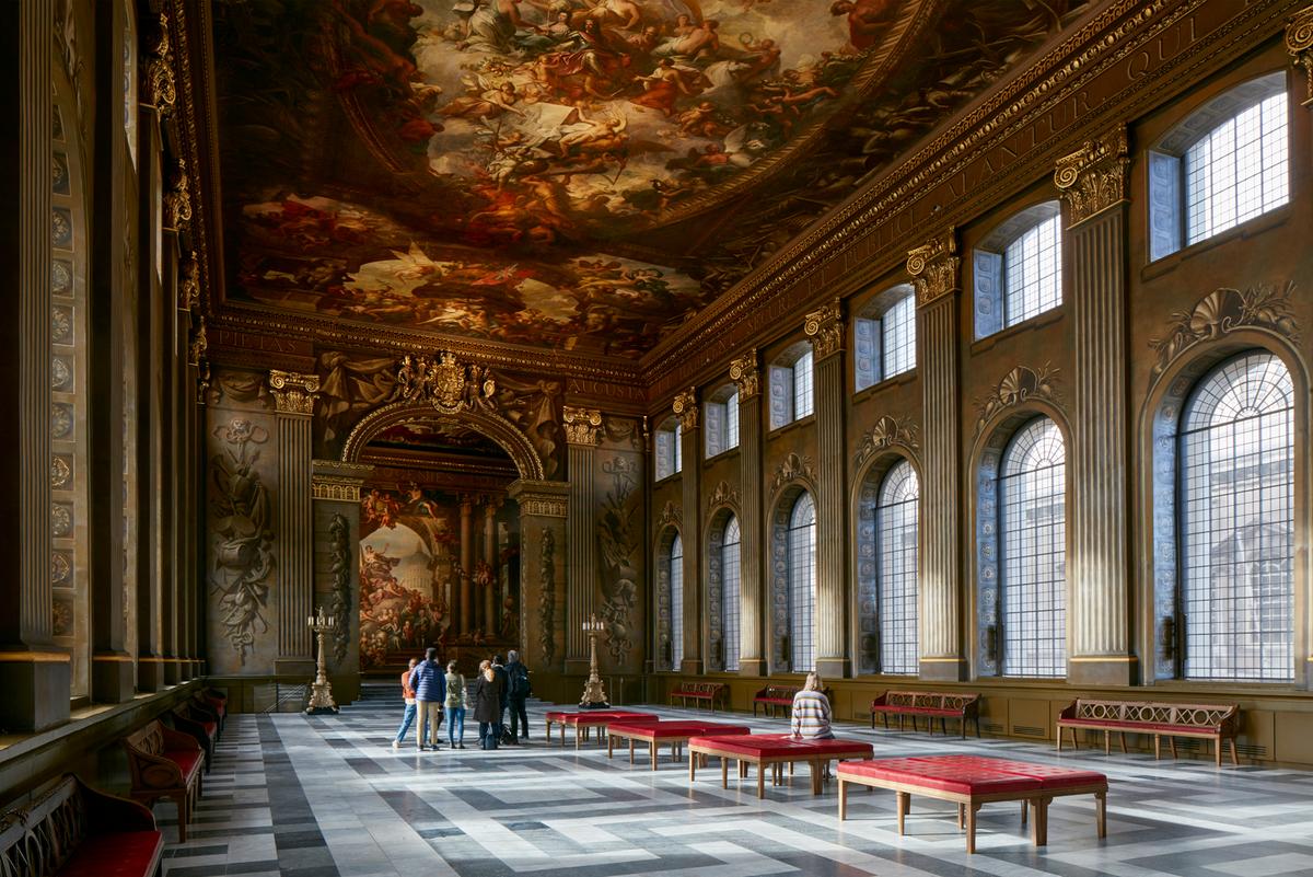 The Painted Hall at the Old Royal Naval College in Greenwich, London, where hundreds of figures feature in Sir James Thornhill's paintings celebrating Britain's monarchs and its naval and merchant might. (Old Royal Naval College)