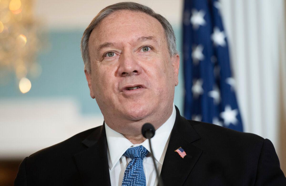 Secretary of State Mike Pompeo speaks to the media at the State Department in Washington, on Nov. 24, 2020. (Saul Loeb/Pool Photo via AP)