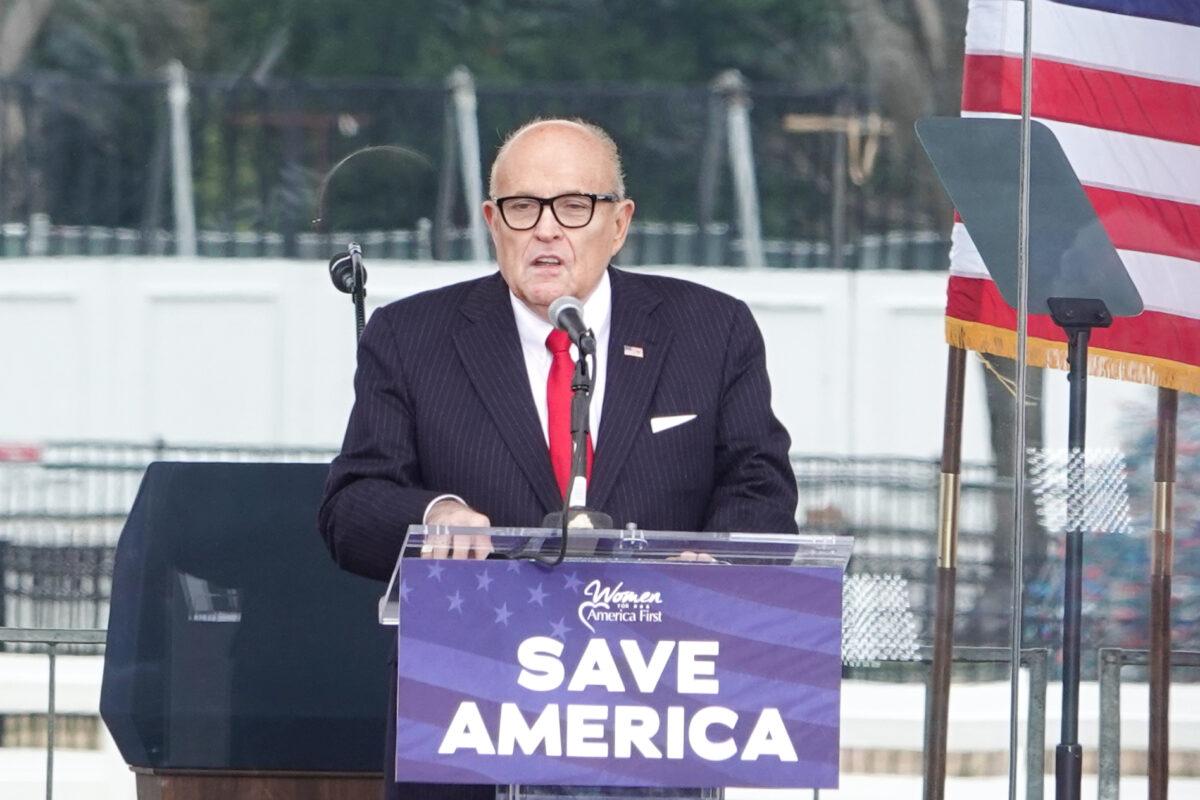 Attorney Rudy Giuliani at the Stop the Steal rally in Washington on Jan. 6, 2021. (Jenny Jing/The Epoch Times)