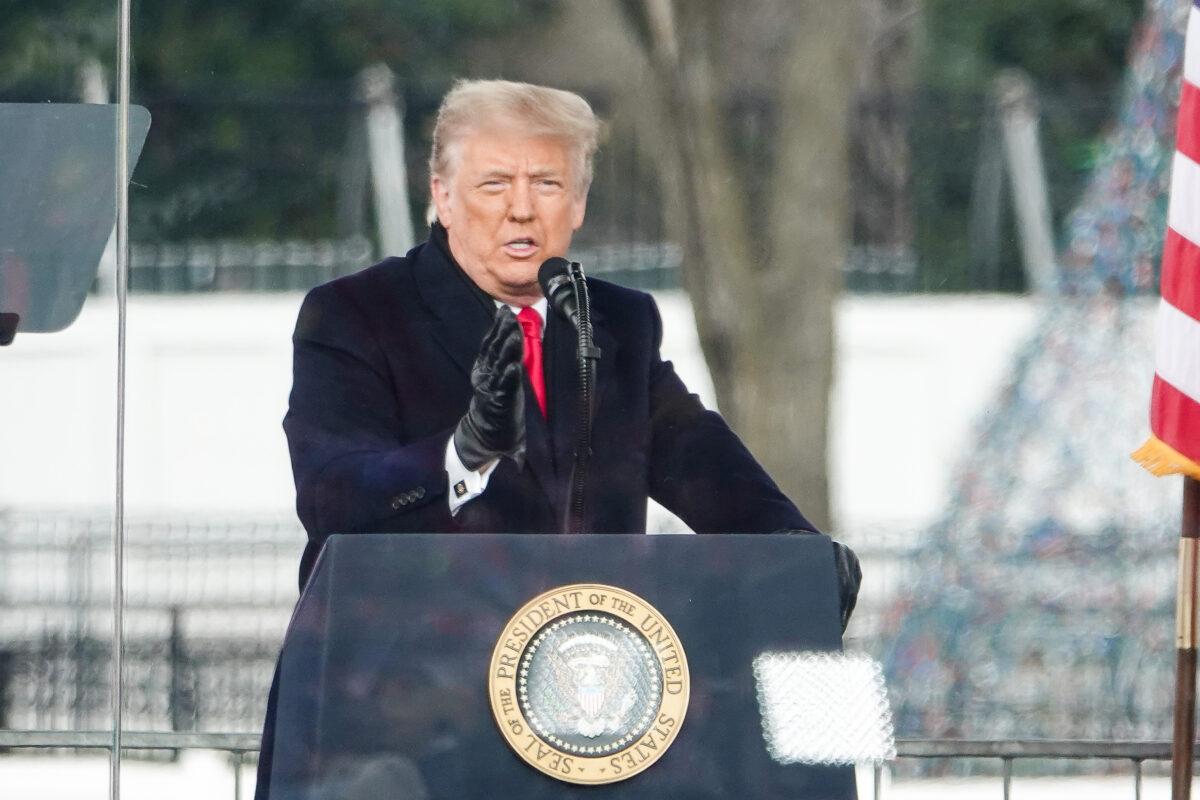 Then-President Donald Trump at the Stop the Steal rally in Washington on Jan. 6, 2021. (Jenny Jing/The Epoch Times)