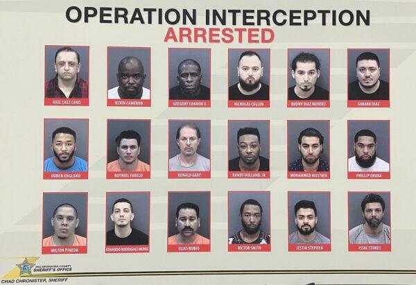 Photo of arrested people over a human trafficking sting in Florida, announced Jan. 11, 2021. (Hillsborough County Sheriff's Office)