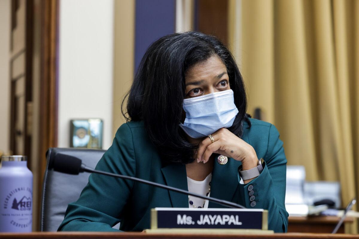 Rep. Pramila Jayapal (D-Wash.) looks on during a hearing in Washington on July 29, 2020. (Graeme Jennings/Pool/Getty Images)
