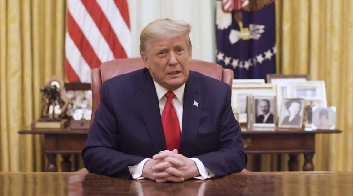 President Donald Trump speaks in a video released by the White House late on Jan. 13, 2021. (Screenshot/White House)