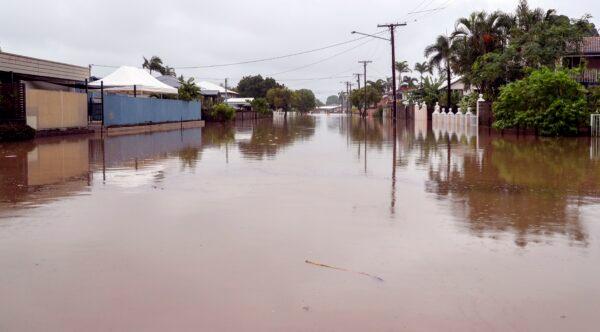 Houses sit in floodwaters of Townsville, Queensland on February 4, 2019. (STR/AFP via Getty Images)