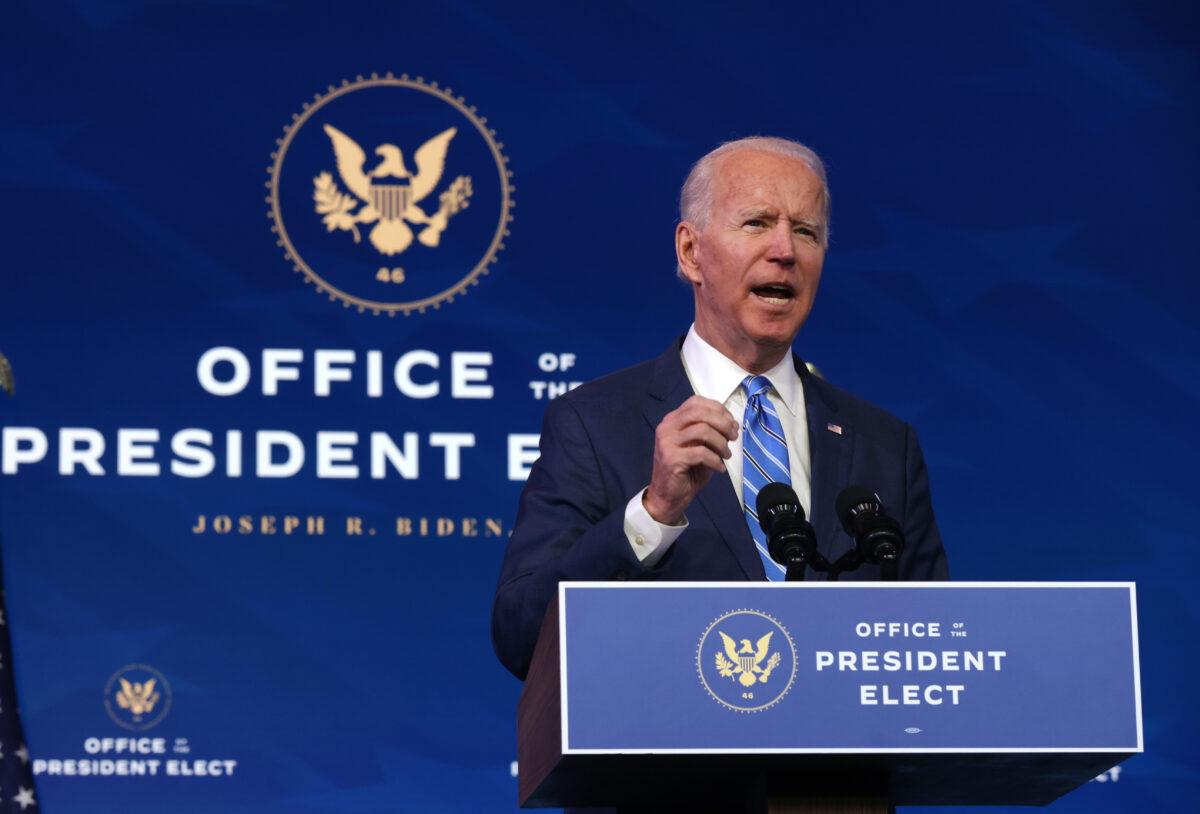 President-elect Joe Biden speaks in Wilmington, Del., on Jan. 14, 2021. (Alex Wong/Getty Images)