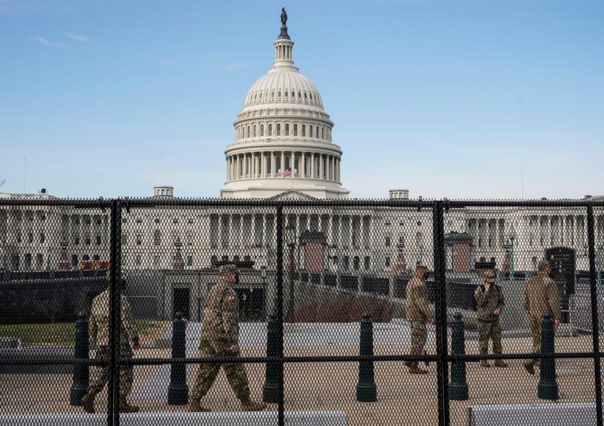 National Guard soldiers maintain a watch over the U.S. Capitol in Washington on Jan. 14, 2021. (Joshua Roberts/Reuters)