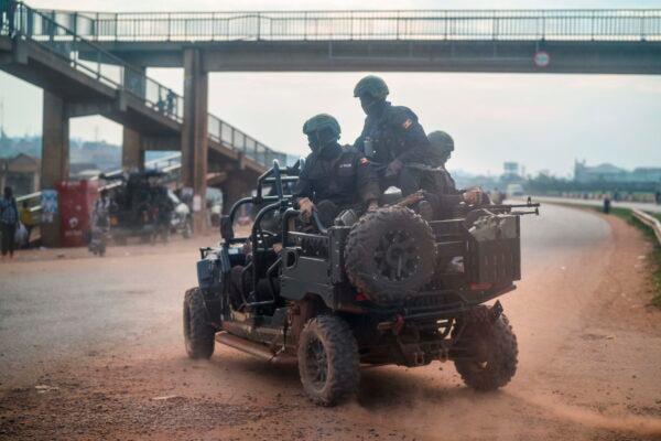 Security forces patrol the streets of Kampala, Uganda, on Jan. 14, 2021. (Jerome Delay/AP)