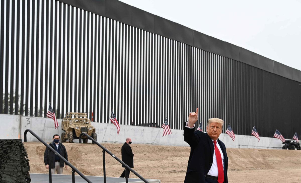 President Donald Trump tours a section of the border wall in Alamo, Texas on Jan. 12, 2021. (Mandel Ngan/AFP via Getty Images)